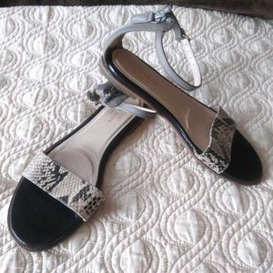 Cole Haan Signature snake print leather & suede flat sandals in size 8.